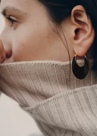 Orecchini a cerchio sottili Éole Edition in pelle nera
